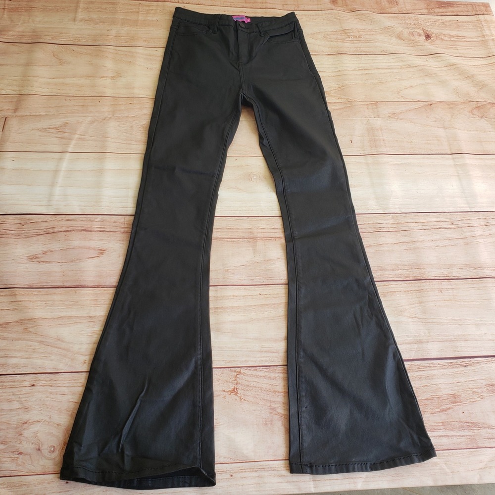 Edikted Coated Flare Pants Womens Medium Black‎ Faux Leather Look High Rise Edgy